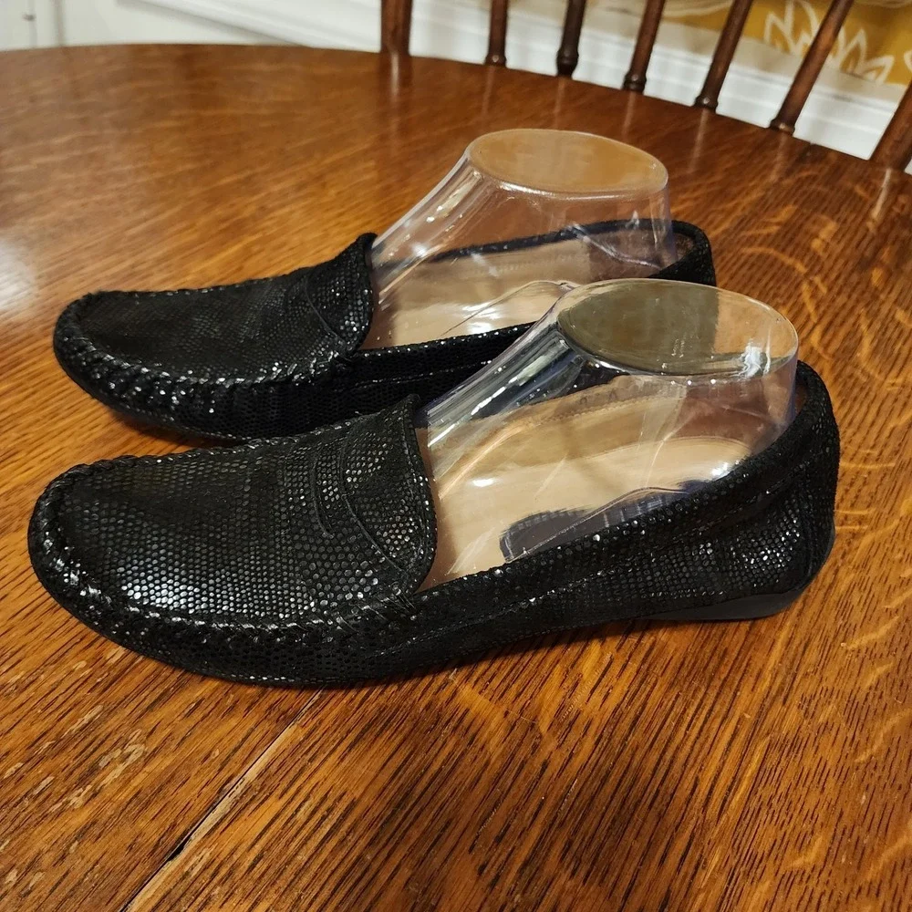 Vaneli Womens Black Glossy Faux Snakeskin Suede Slip On Penny Loafers 9N‎ Lux